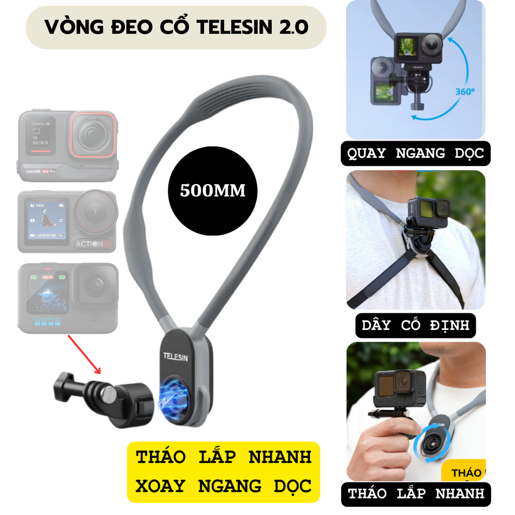 Vòng đeo cổ Quick Release 2.0 gắn Gopro Insta360 Ace Pro ActionCam , Điện Thoại