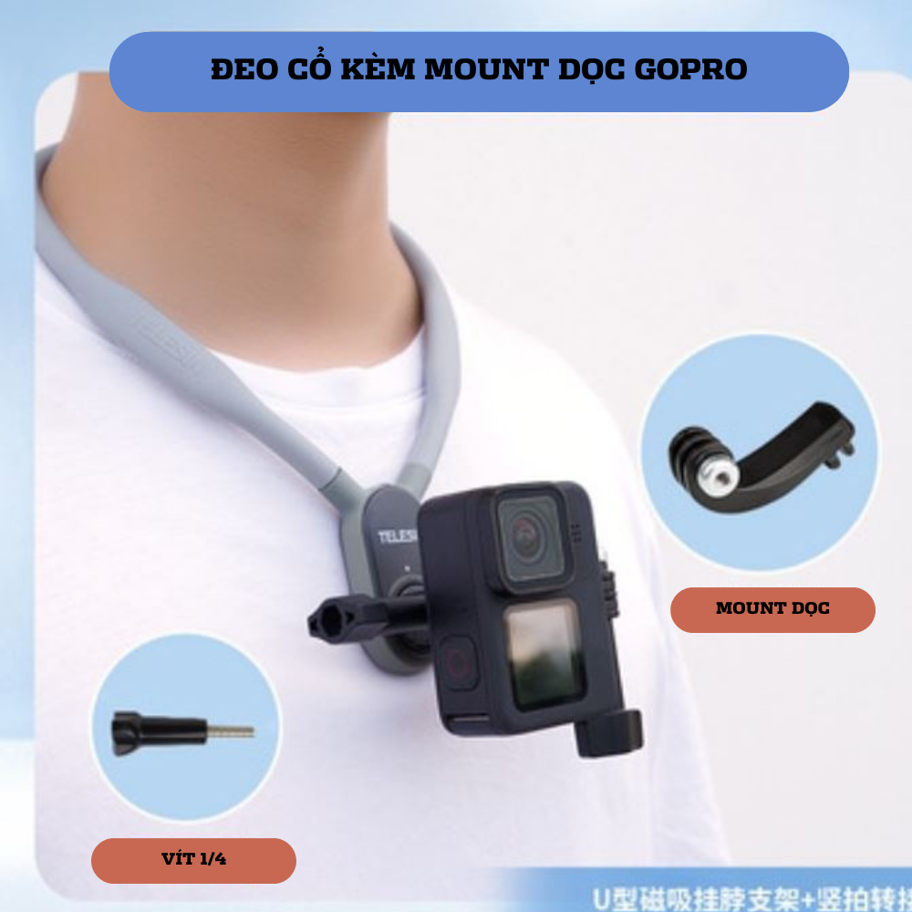 Vòng đeo cổ TELESIN dành cho Gopro , gắn điện thoại và Action camera