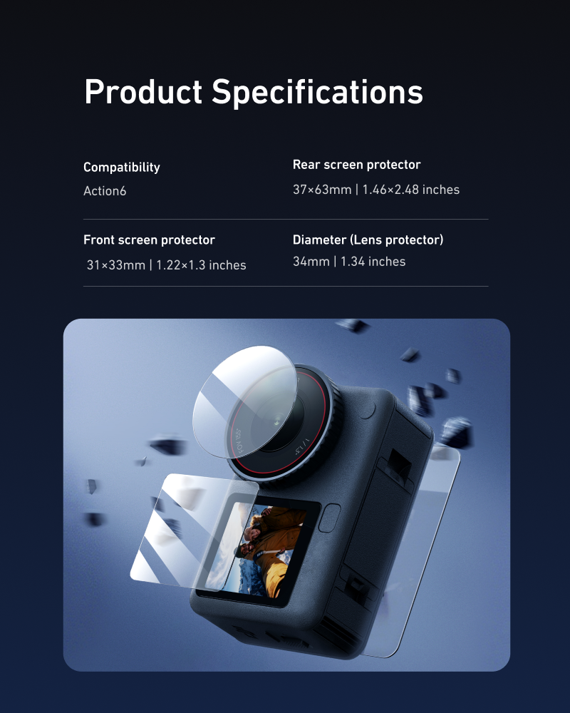 Cường lực Telesin Osmo Action 6 Chống trầy xước bảo vệ màn hình camera S6-FLM-25