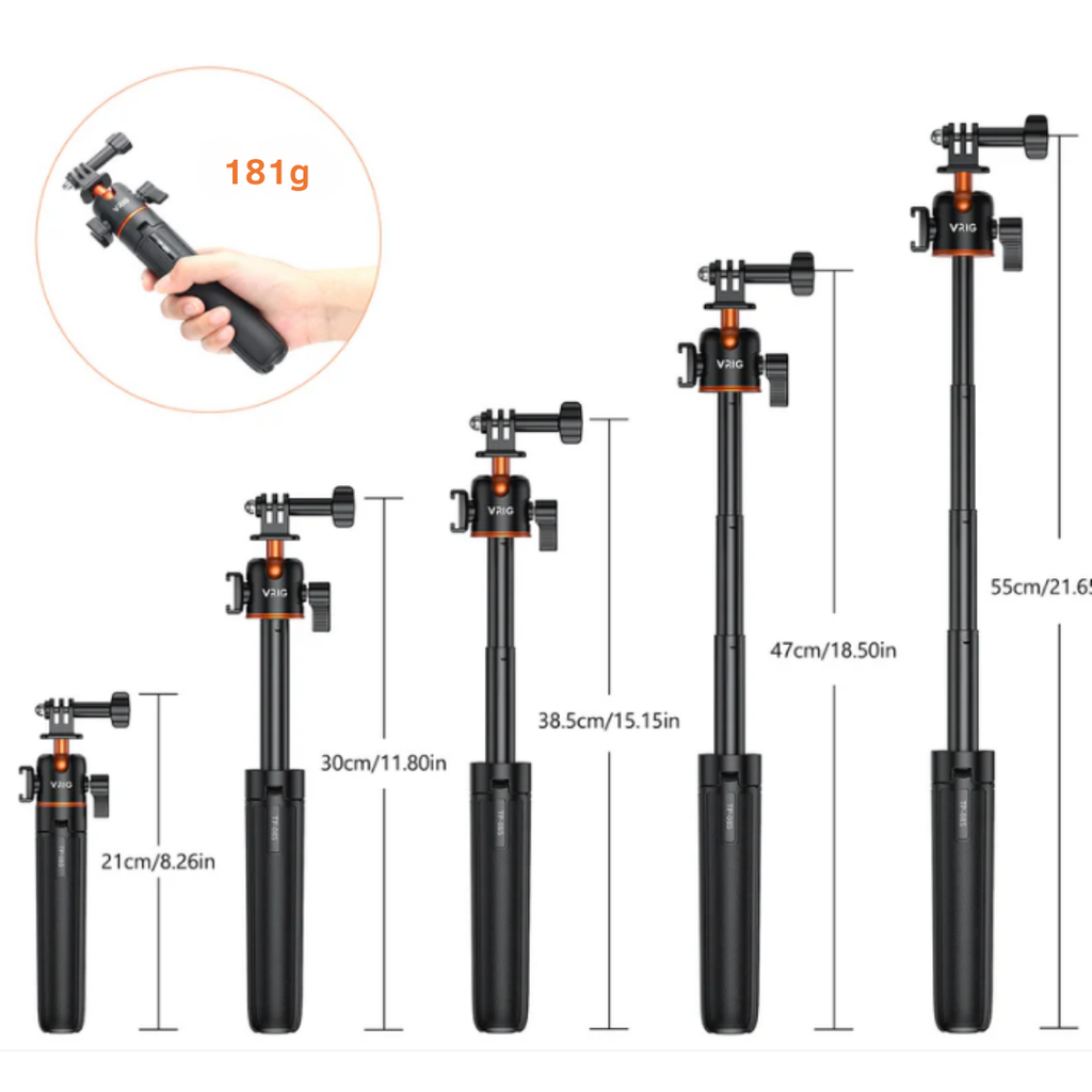 Gậy tripod Vrig Tp 08/08S kéo dài 51cm Gắn Gopro Osmo Action Insta360 Ace Pro