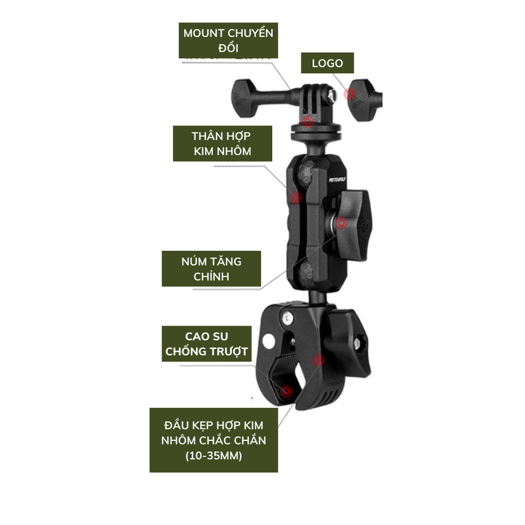Kẹp kim loại Motowolf găn Actioncam Gopro Insta360 Action