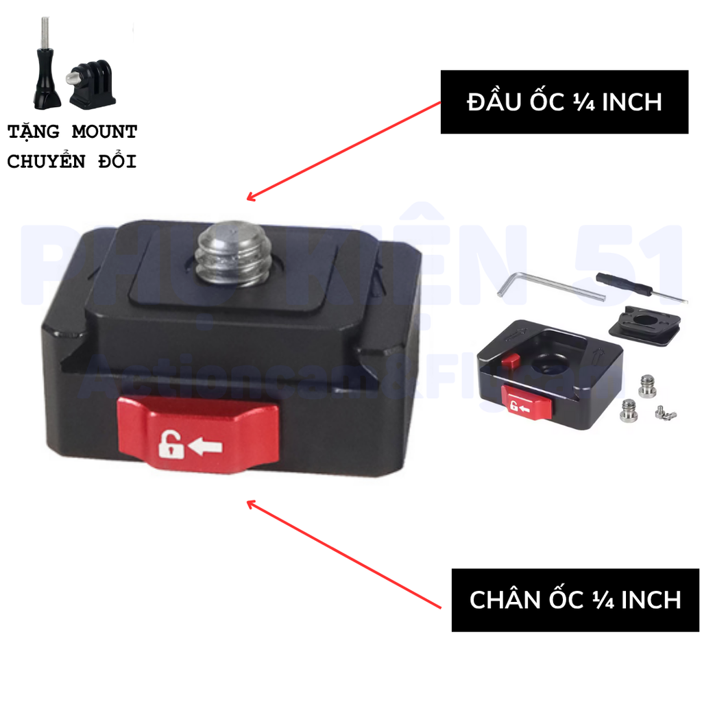 Ngàm CNC thao tác nhanh cho Actioncam Gopro Insta360 Osmo Action chắc chắn