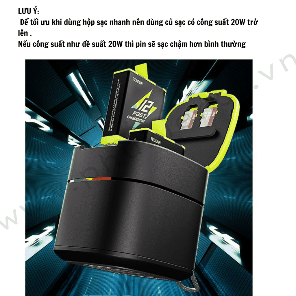Pin Gopro Hero 12 11 10 9 Black Hỗ Trợ Sạc Nhanh 20W Telesin Fast Charging