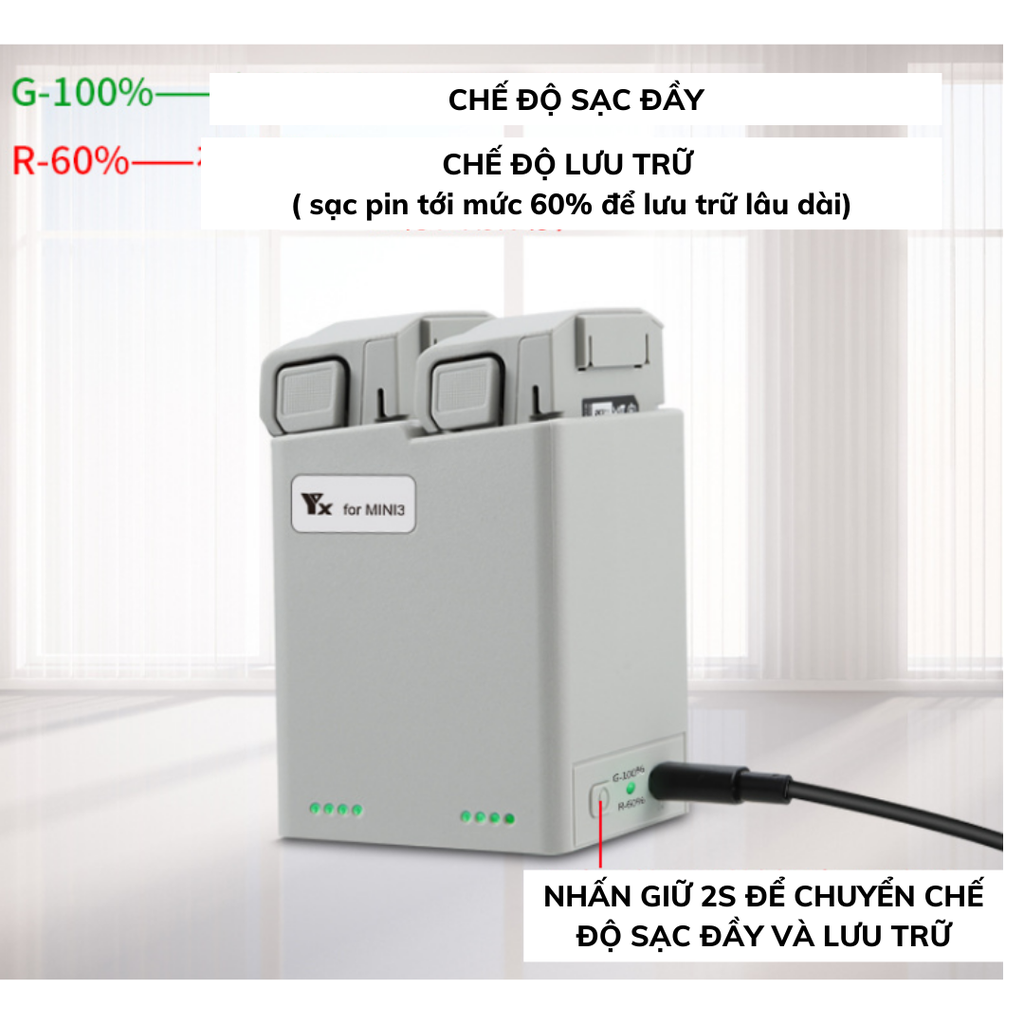 Hub sạc YX 2 khe pin DJI Mini 3 / Mini 3 pro/ Mini 4 Pro tối đa 35W 65W 2 chiều
