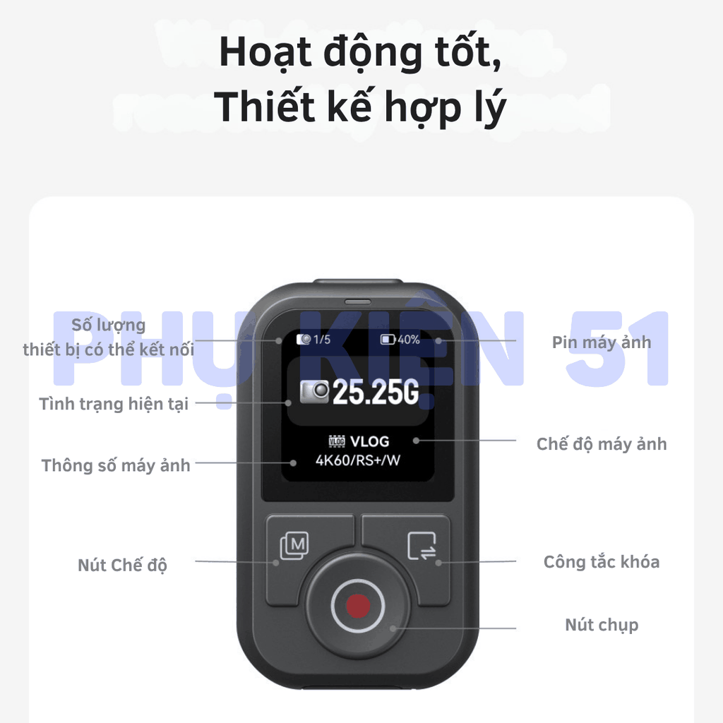 Remote Telesin cho DJI Action 6 5 4 , Osmo 360 điều khiển từ xa lên tới 60m, kháng nước , tiện lợi