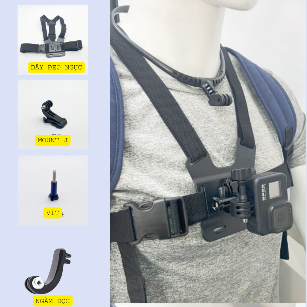 Dây đeo ngực gắn Gopro, Actioncam, điện thoại làm cam hành trình