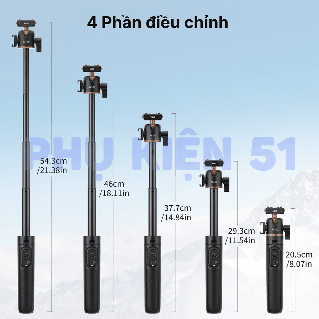 Tripod Vrig Ac 50 cho Insta360 X5 Ace Pro 2 tích hợp Remote kéo dài 55cm tiện lợi