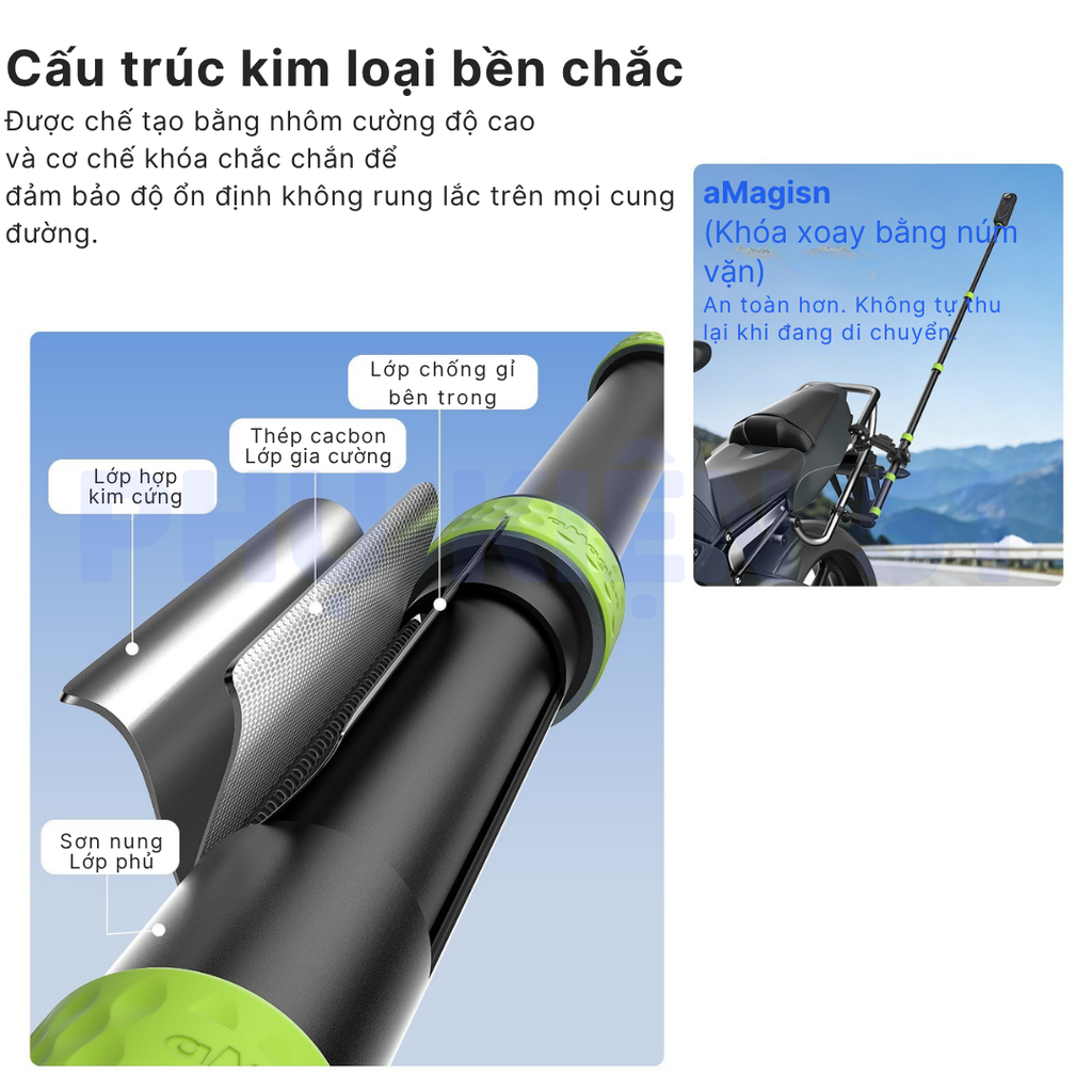 Gậy aMagisn 1M5 cứng cáp hợp kim nhôm chuyên dùng gắn xe