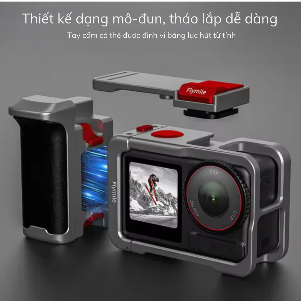 Tay cầm Flymile cho Action 5 Pro 4 3 hợp kim nhôm chắc chắn chụp hình đường phố
