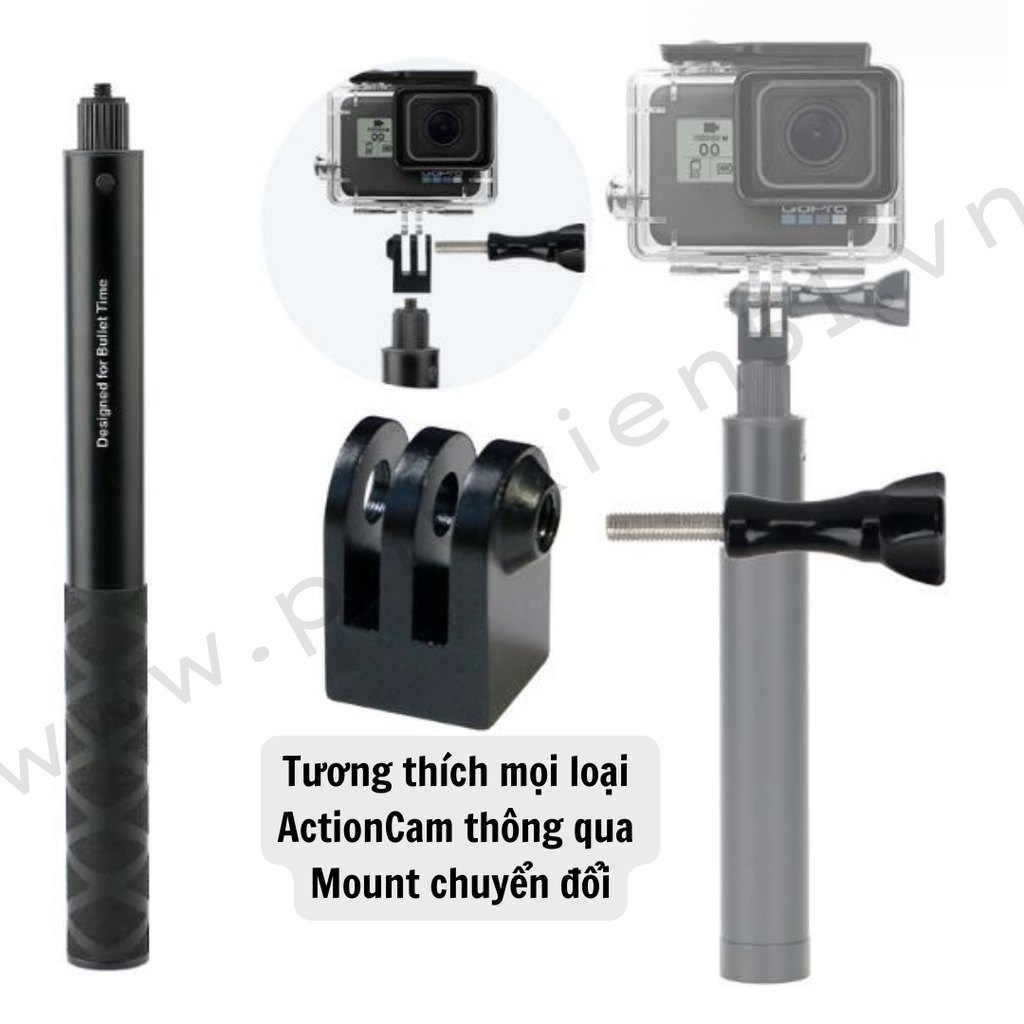 Gậy 2 in 1 tích hợp tripod gắn Actioncam 1.2m nhỏ gọn tiện lợi-  Gậy tàng hình 2in1 cho Gopro Insta360