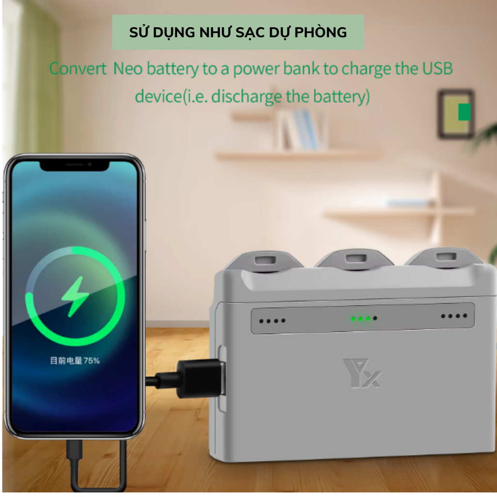 Hub sạc nhanh YX 65W cho DJI Neo hỗ trợ sạc nhanh 3 khe pin