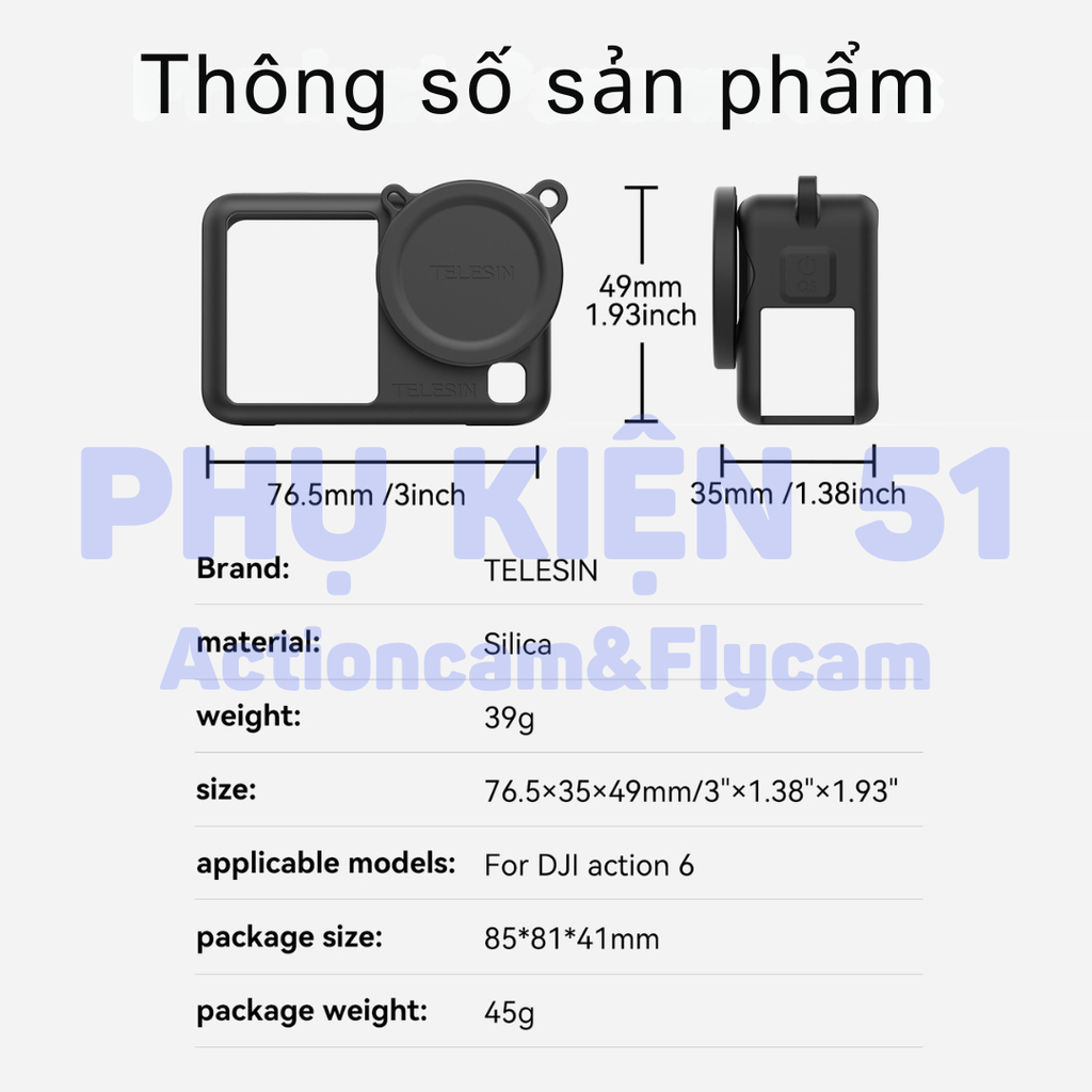 Silicon Telesin Dji Osmo Action 6 bảo vệ màn hình camera chống trầy xước S6-PTC-11