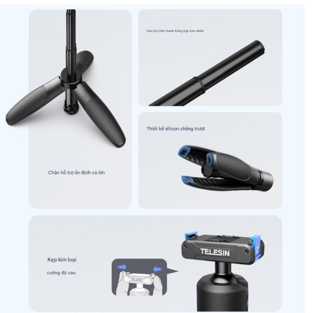 Tripod mini Telesin tích hợp ngàm Osmo 360 Action 5 4 3 tiện lợi nhỏ gọn