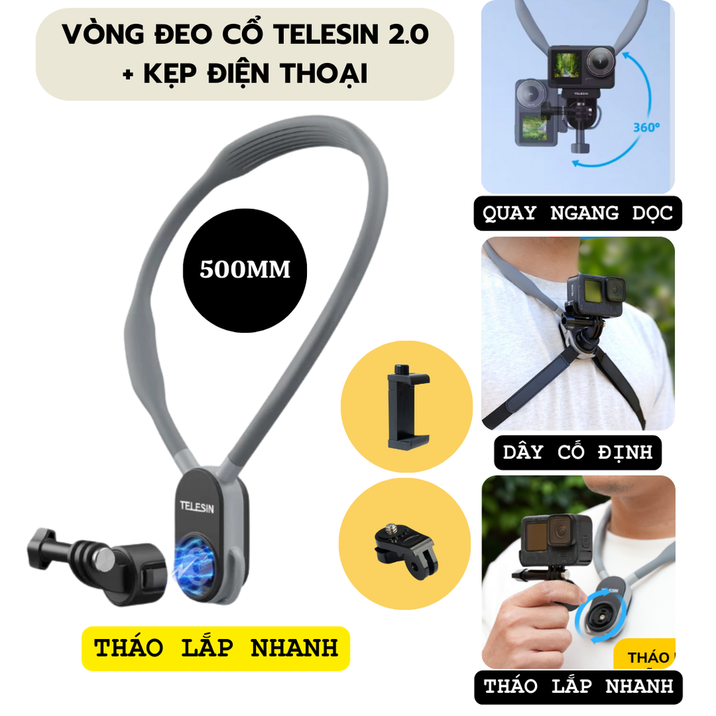 Vòng đeo cổ Quick Release 2.0 gắn Gopro Insta360 Ace Pro ActionCam , Điện Thoại