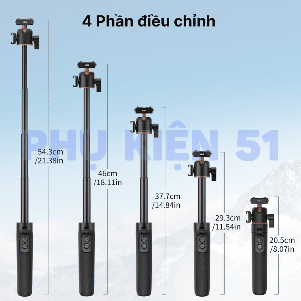 Tripod Vrig Ac 50 cho Insta360 X5 Ace Pro 2 tích hợp Remote kéo dài 55cm tiện lợi