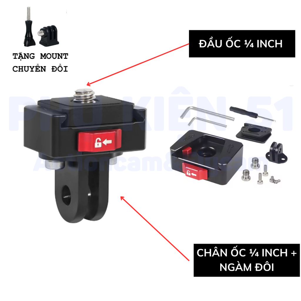 Ngàm CNC thao tác nhanh cho Actioncam Gopro Insta360 Osmo Action chắc chắn