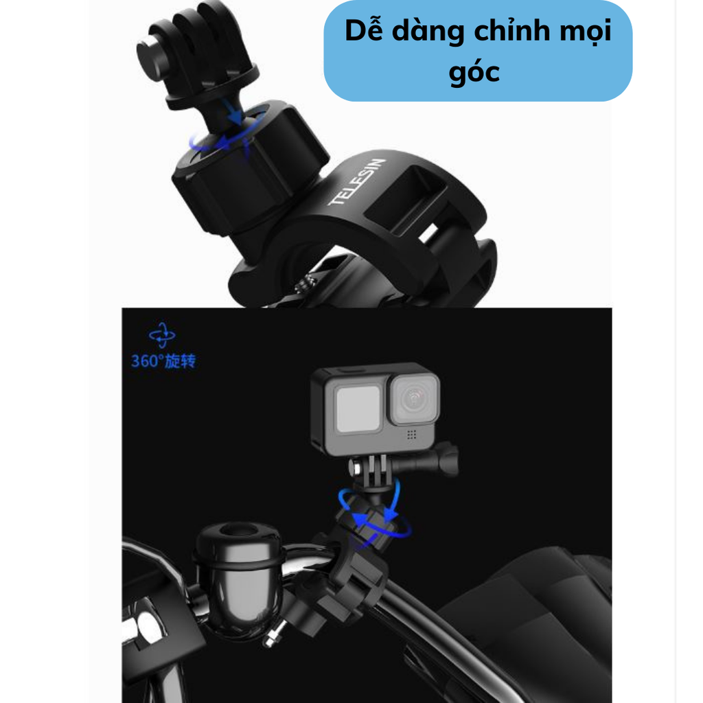 Mount Telesin gắn Actioncam lên ghi đông xe đạp, xe máy