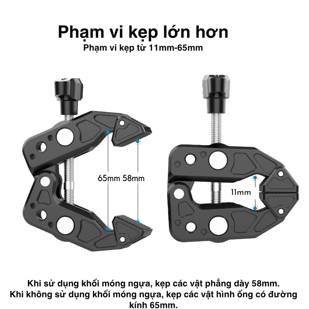 Kẹp càng cua kim loại Telesin gắn Actioncam máy ảnh đèn flash cố định chắc chắn