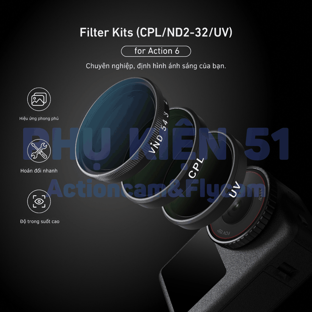 Bộ lọc Telesin CPL UV VND 2-32 cho Action 6 chuyên nghiệp có thể điều chỉnh ND