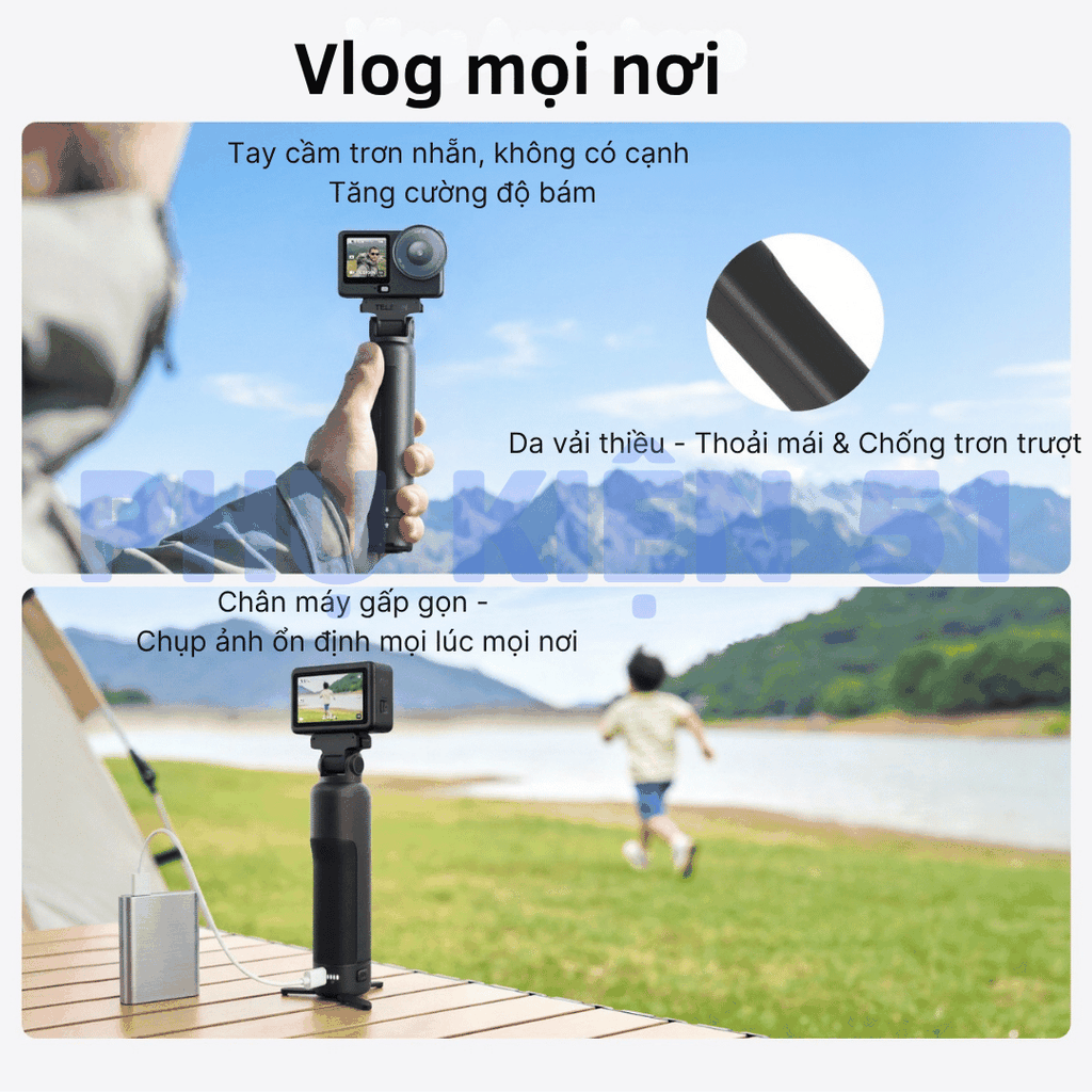 Tay cầm hộp sạc TELESIN cho Action 6 5 Osmo 360 cầm tay tiện dụng