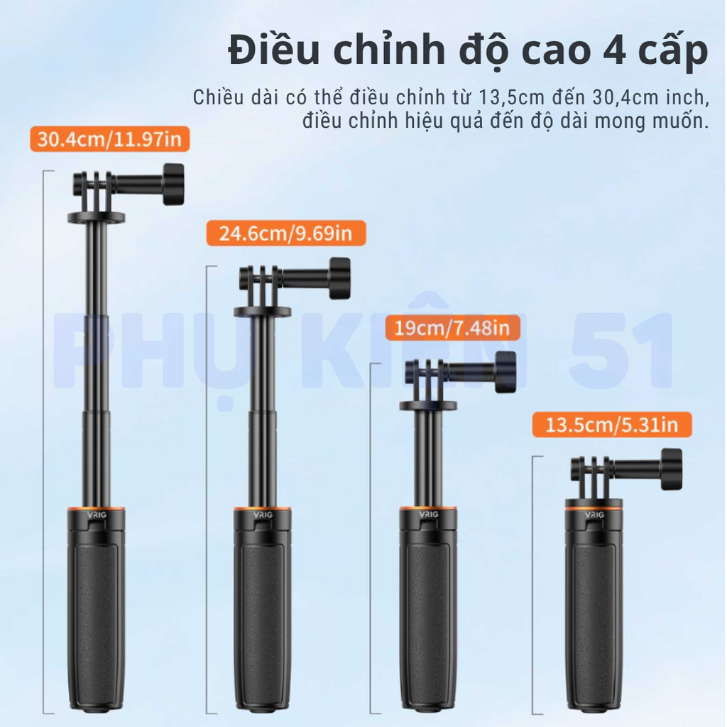 Tripod Mini Vrig TP 35  tự bung chân kéo dài 30cm siêu nhỏ gọn tiện lợi