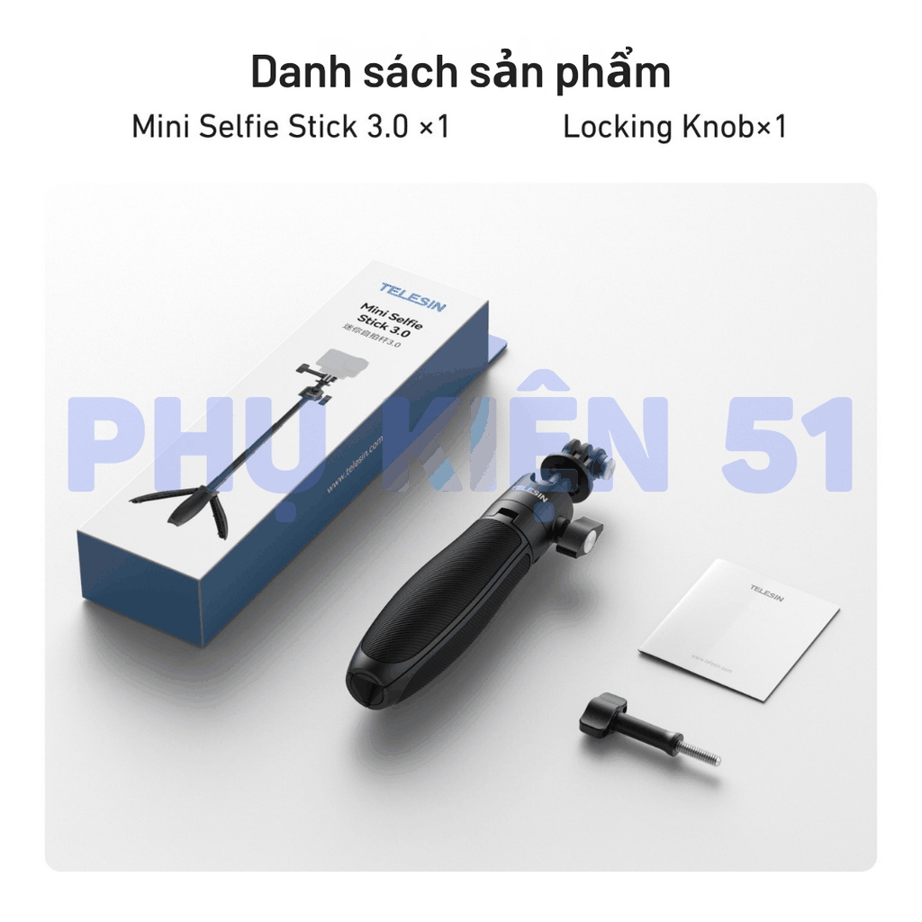 Tripod Mini Telesin 3.0 gắn actioncam Gopro Action Ace Pro xoay 360 độ kéo dài