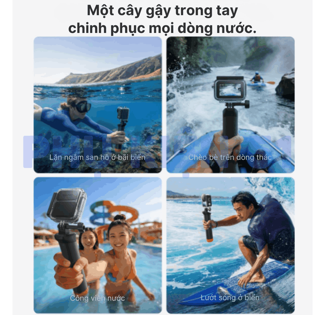 Tay cầm phao 2.0 Telesin gắn Actioncam giúp nổi trên bề mặt nước chống thất lạc