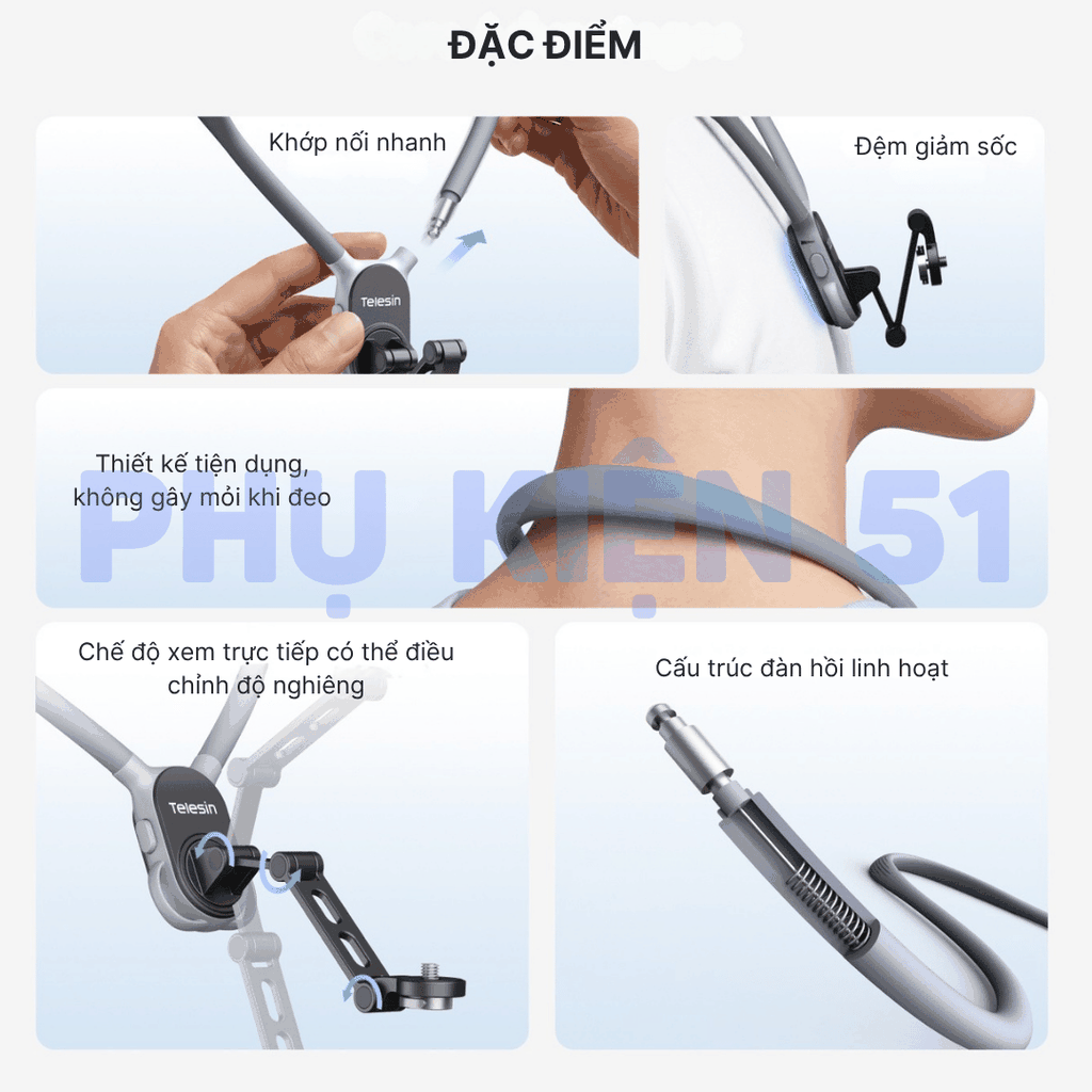 Vòng đeo Telesin Pocket 3 4 Luna hỗ trợ đeo cổ quay Pov đầu 1/4 inch