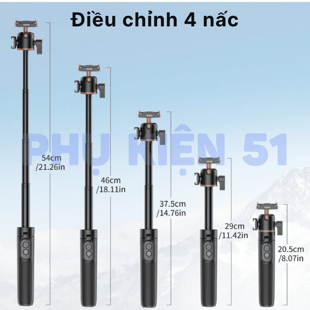 Gậy Vrig kiêm Remote Action 6 5 4 Osmo 360 gấp gọn tích hợp ngàm dài 55cm