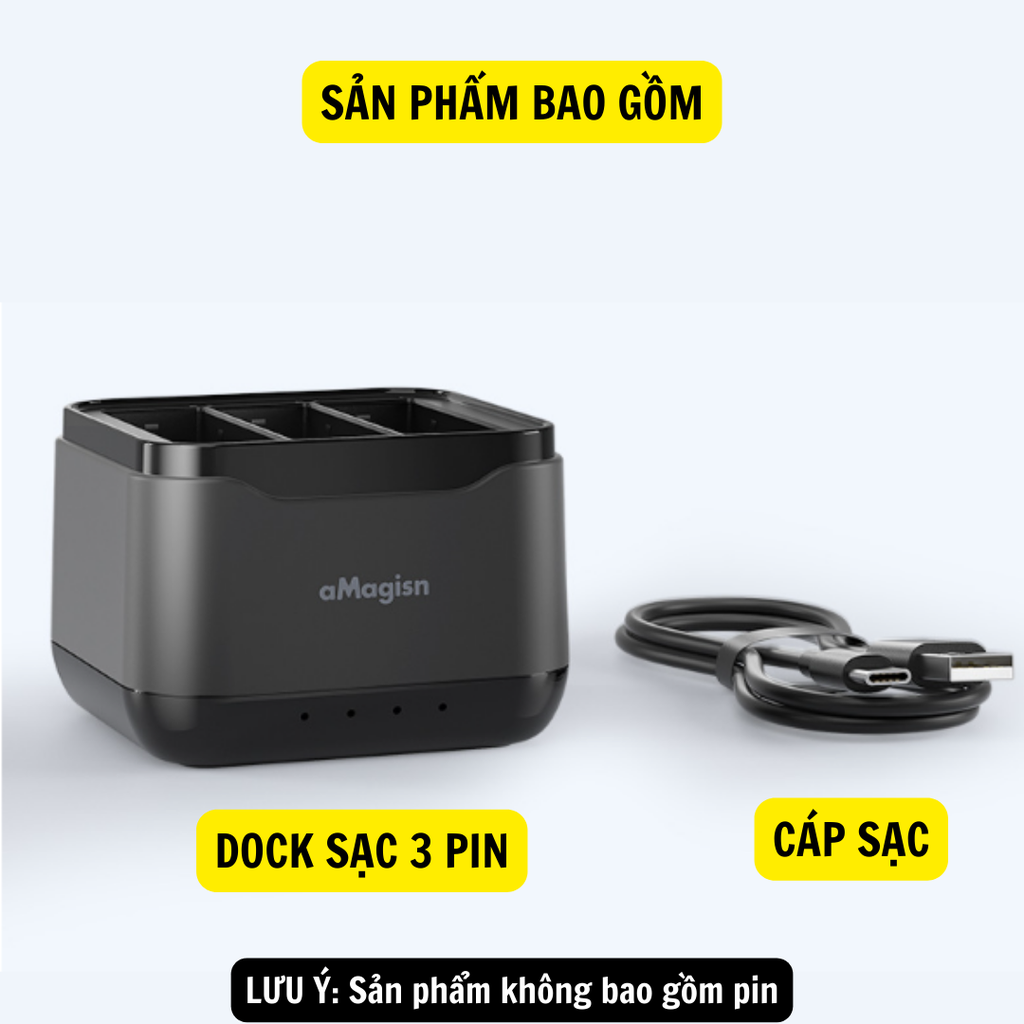 Bộ sạc aMagisn cho Insta360 Ace/Ace Pro hỗ trợ sạc 3 pin cùng lúc - Hàng Chính Hãng