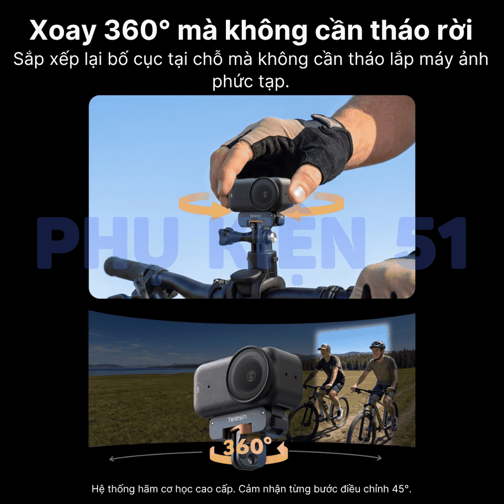 Ngàm tích hợp ren 1/4 Telesin Action 6 Nano  / Osmo 360 II tiện lợi đa năng
