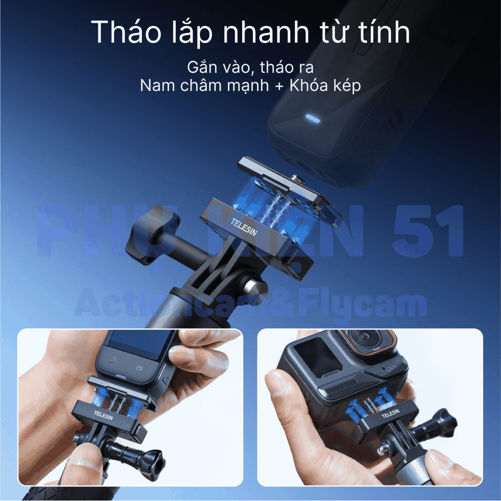 Bộ ngàm Telesin Thao tác Nhanh Insta360 X5 X4 X3 Ace Pro Pro 2  S7-JBK-18-TIS