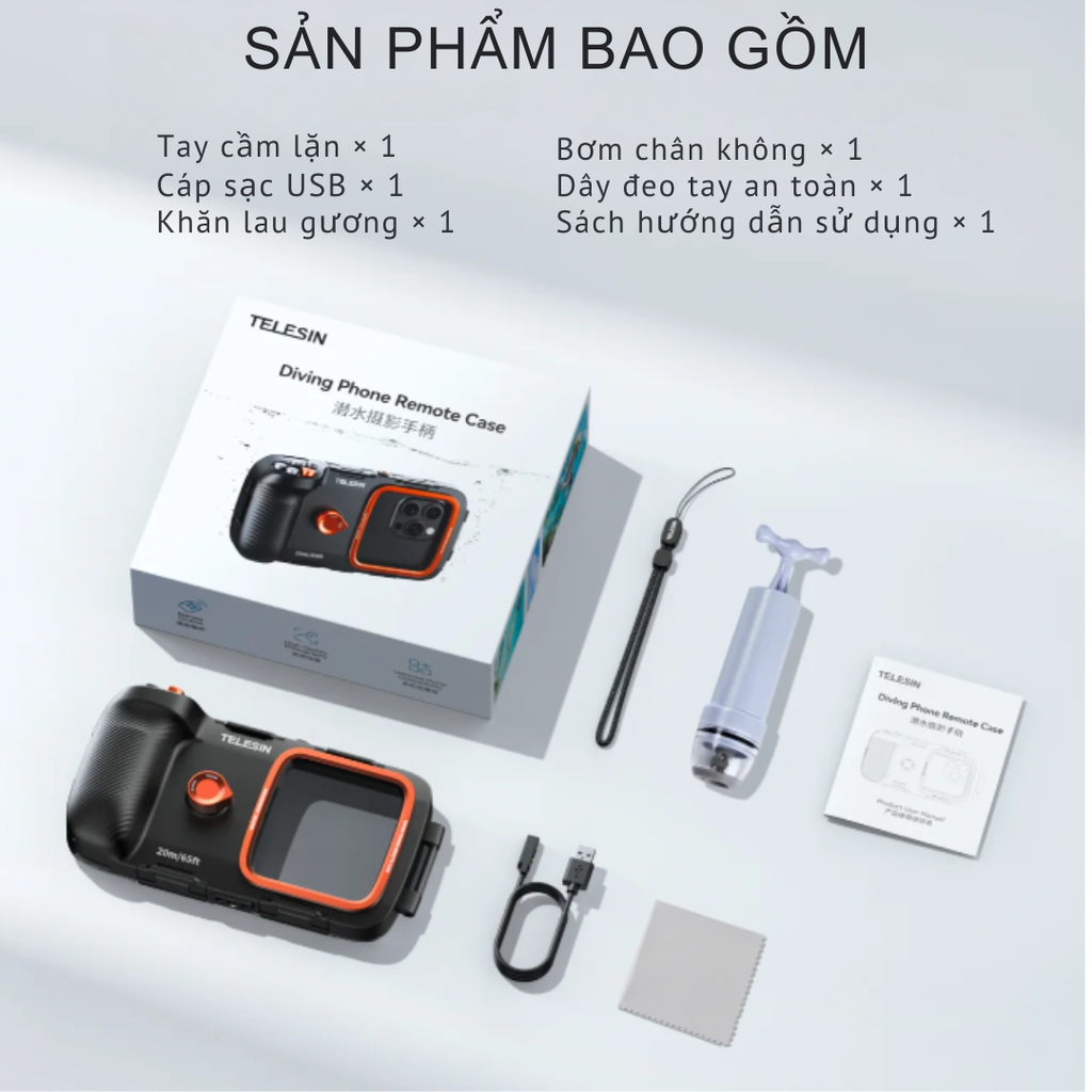 TELESIN Underwater Diving Phone Case - Khung chống nước cho điện thoại chụp hình bảo vệ máy độ sâu lên đến 20m
