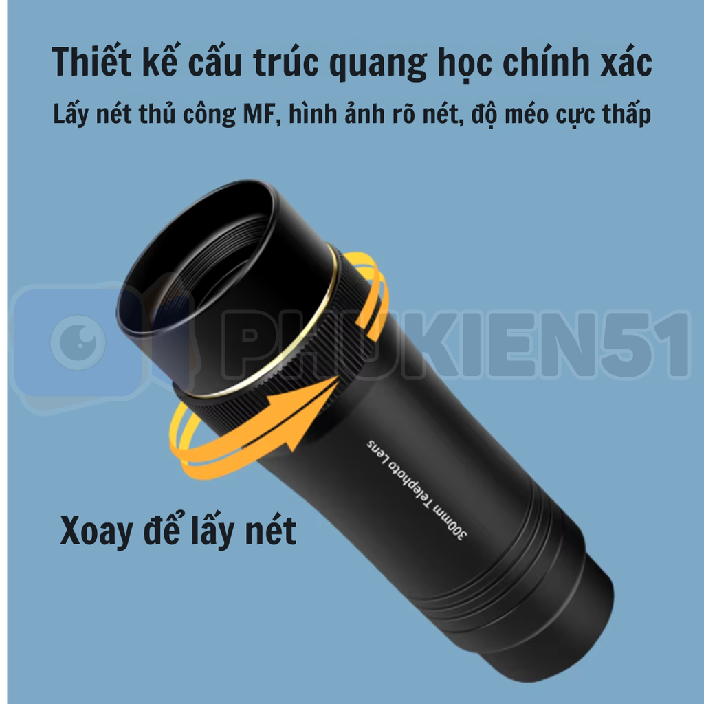 Ống kính lens Tele 300mm (10X) cho điện thoại phóng đại xoá phông cực tốt, dộ nét cao