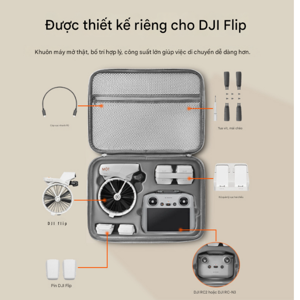 Túi chống sốc DJI Flip bảo vệ flycam khuôn vừa vặn gọn gàng