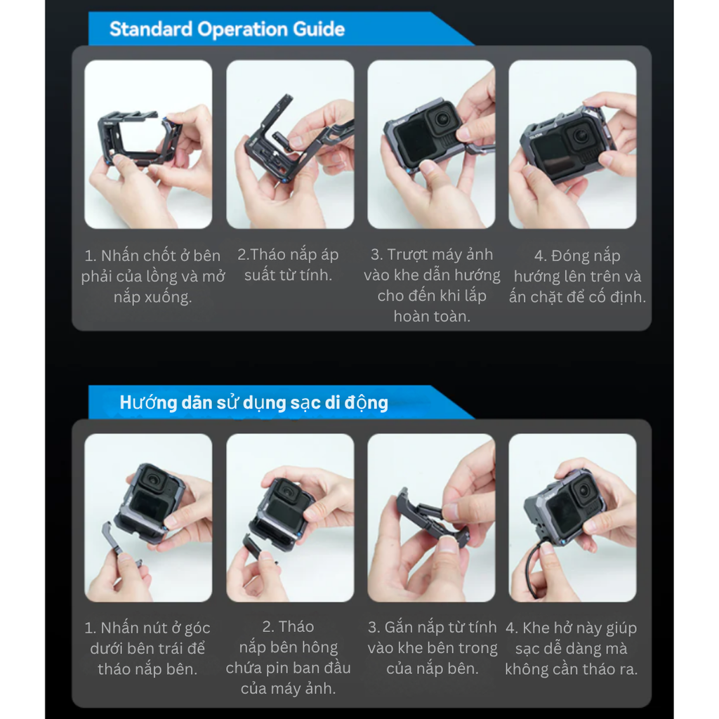 Khung hợp kim nhôm Gopro 13 12 11 10 9 Black nâng cấp tích hợp nhiều phụ kiện