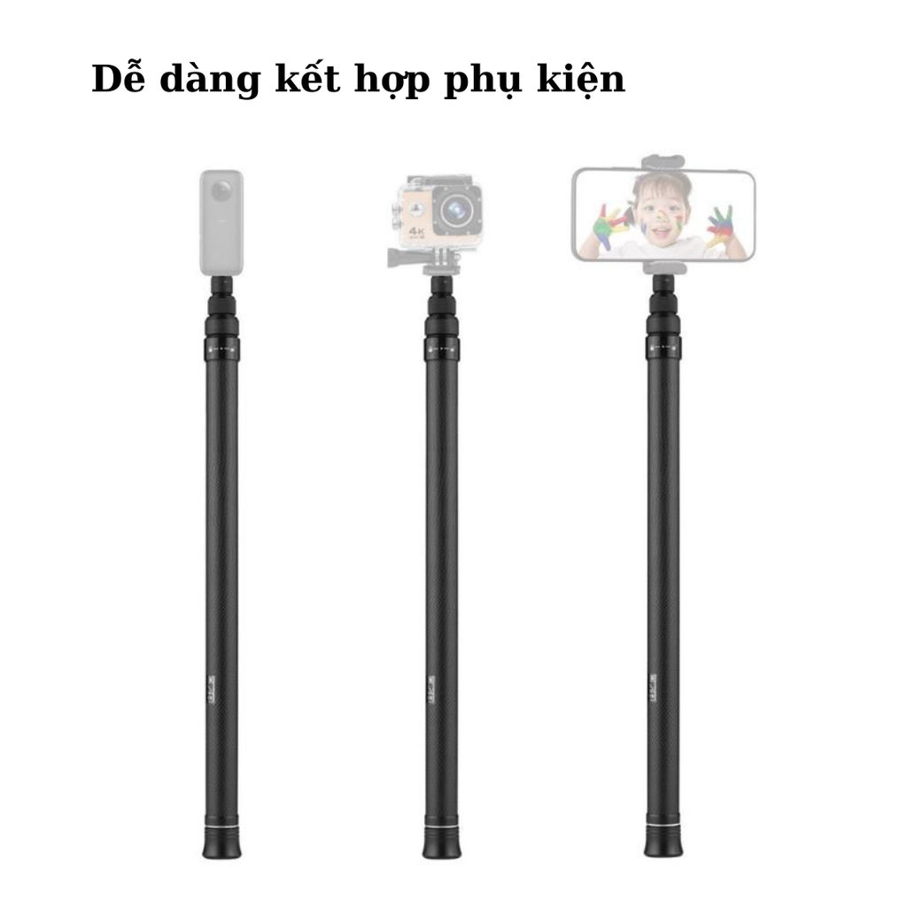 Gậy 1.5M 3M Carbon Fiber tàng hình kéo dài dành cho Insta360, GoPro, GoPro Max
