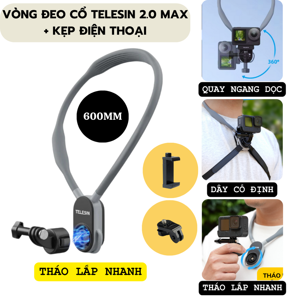 Vòng đeo cổ Quick Release 2.0 gắn Gopro Insta360 Ace Pro ActionCam , Điện Thoại