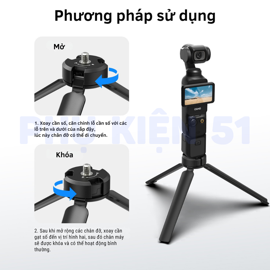 Tripod gấp gọn Telesin hợp kim nhôm dùng pocket 3 , gậy Actioncam