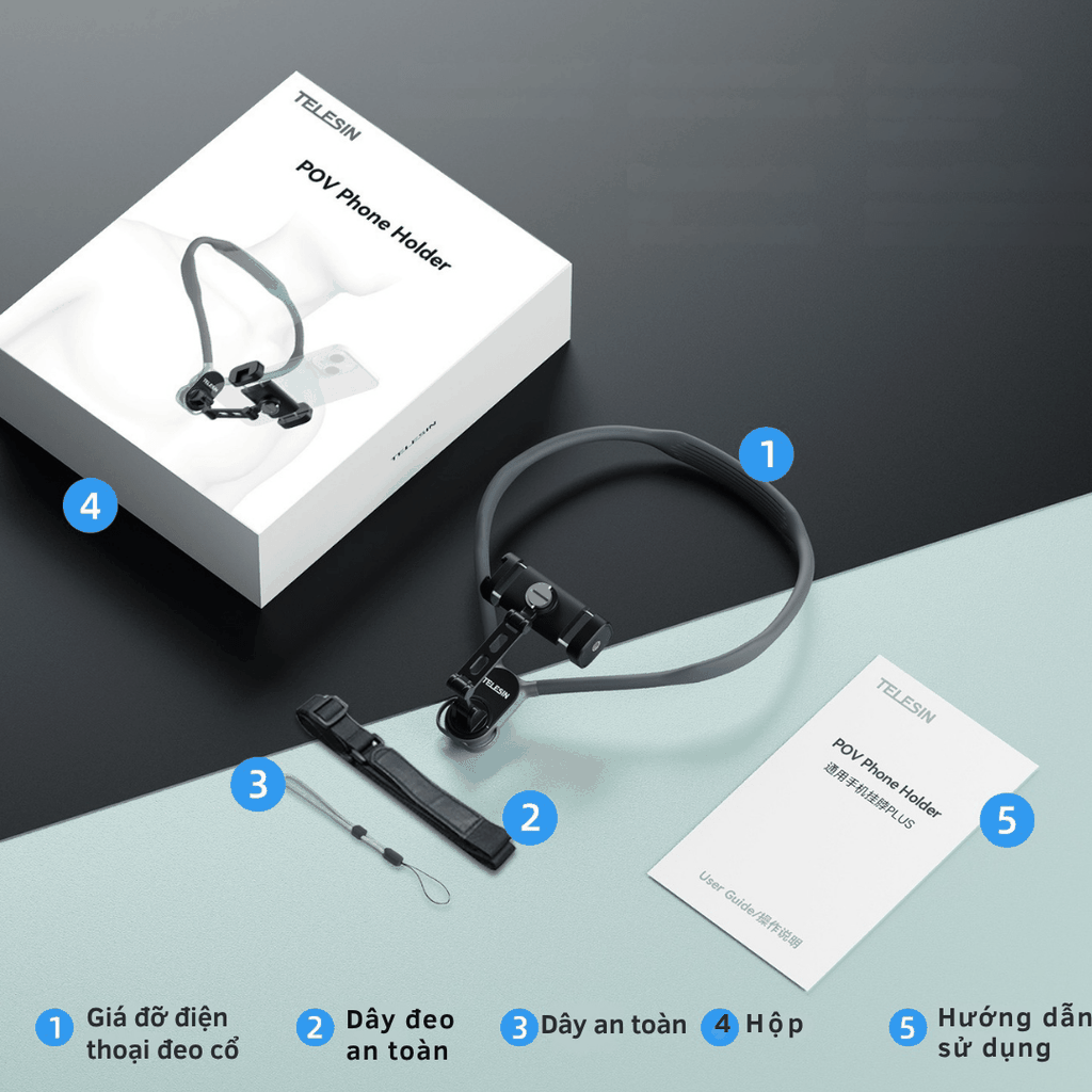 Vòng Đeo Cổ Telesin Góc POV kẹp chắc chắn hỗ trợ quay ngang dọc uốn dẻo tiện dụng S2-HNB-02