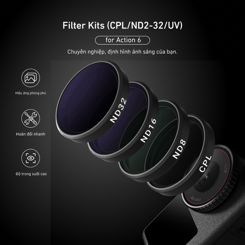 Bộ lọc Telesin CPL UV VND 2-32 cho Action 6 chuyên nghiệp có thể điều chỉnh ND