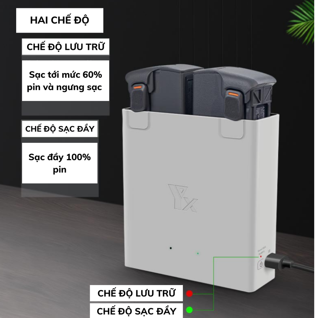 Hub Sạc 2 chiều Yx 65W cho DJI AVATA 2 hỗ trợ sạc cùng lúc 2 khe pin