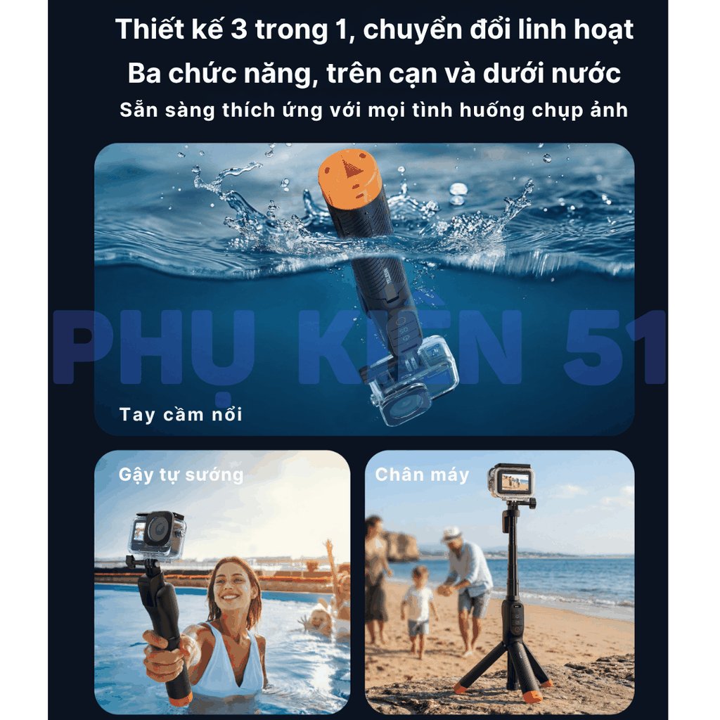 Gậy Remote phao Telesin cho Action 4 5 6 điều khiển dưới nước , kéo dài 47cm