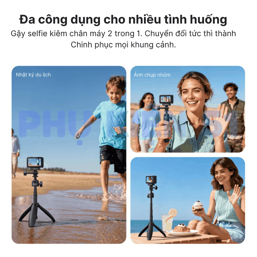 Tripod Mini Telesin 3.0 gắn actioncam Gopro Action Ace Pro xoay 360 độ kéo dài
