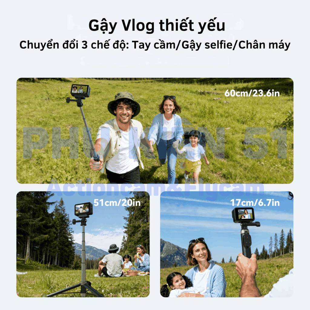 Tripod Telesin kiêm remote DJI Action 4 5 6 , Gopro 9 - 13 Black , điện thoại kéo dài 60cm