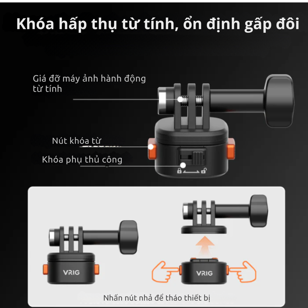 Ngàm Vrig AC 12 13 14 thao tác nhanh cho Actioncam Gopro Insta360 Osmo Action