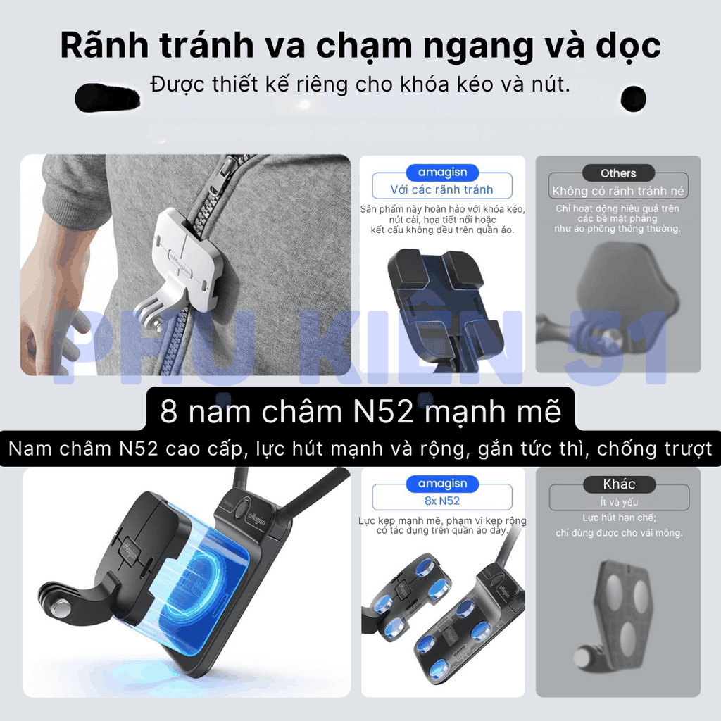 Vòng đeo cổ aMagisn từ tính cho Actioncam giấu ẩn trong áo hít mạnh mẽ