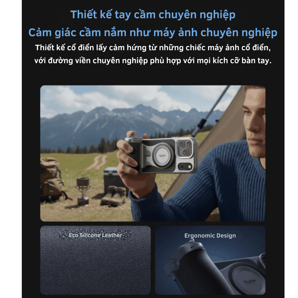 TELESIN Master Grip for iPhone 17 Pro Max - Báng tay cầm chuyên nghiệp quay phim chụp hình ổn định