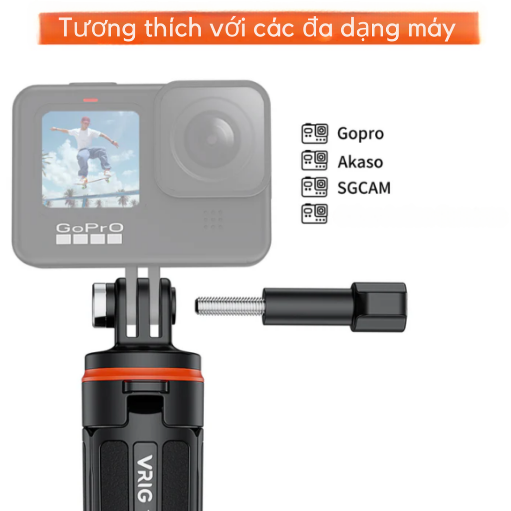 Gậy tripod Vrig Tp 08/08S kéo dài 51cm Gắn Gopro Osmo Action Insta360 Ace Pro