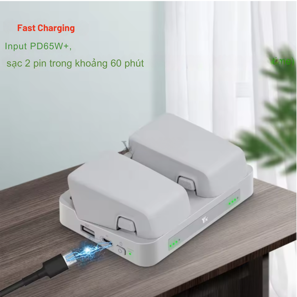 Dock sạc DJI Flip hỗ trợ sạc nhanh 2 khe pin có đèn báo